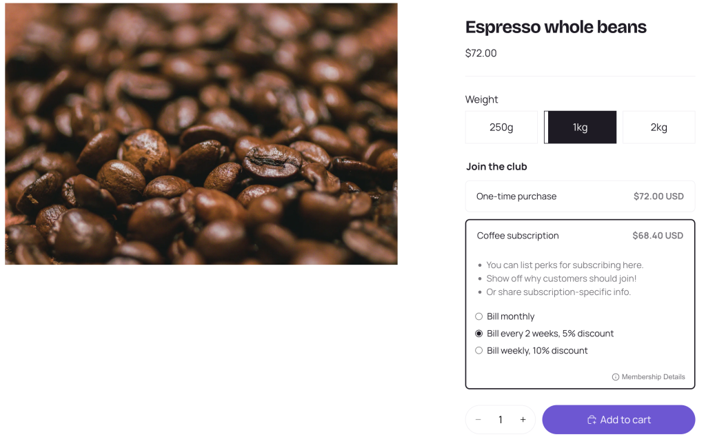 Zendra membership subscription options on product pages