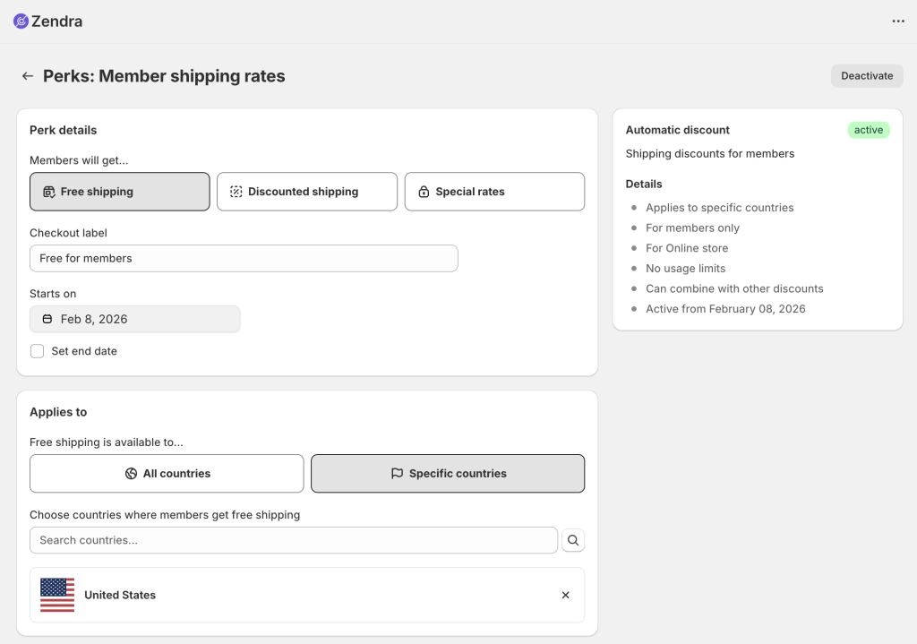 Using Zendra to create a membership free shipping perk