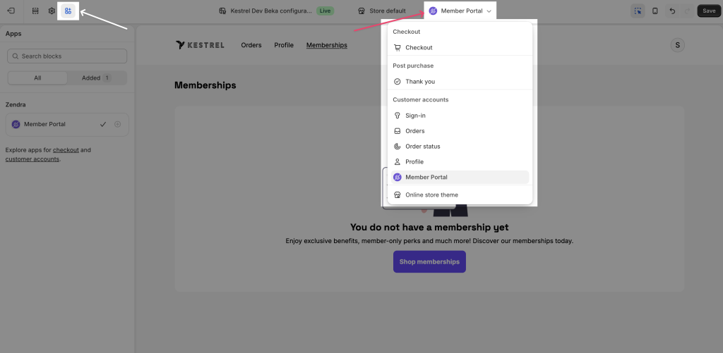 Configuring the Shopify customer account area