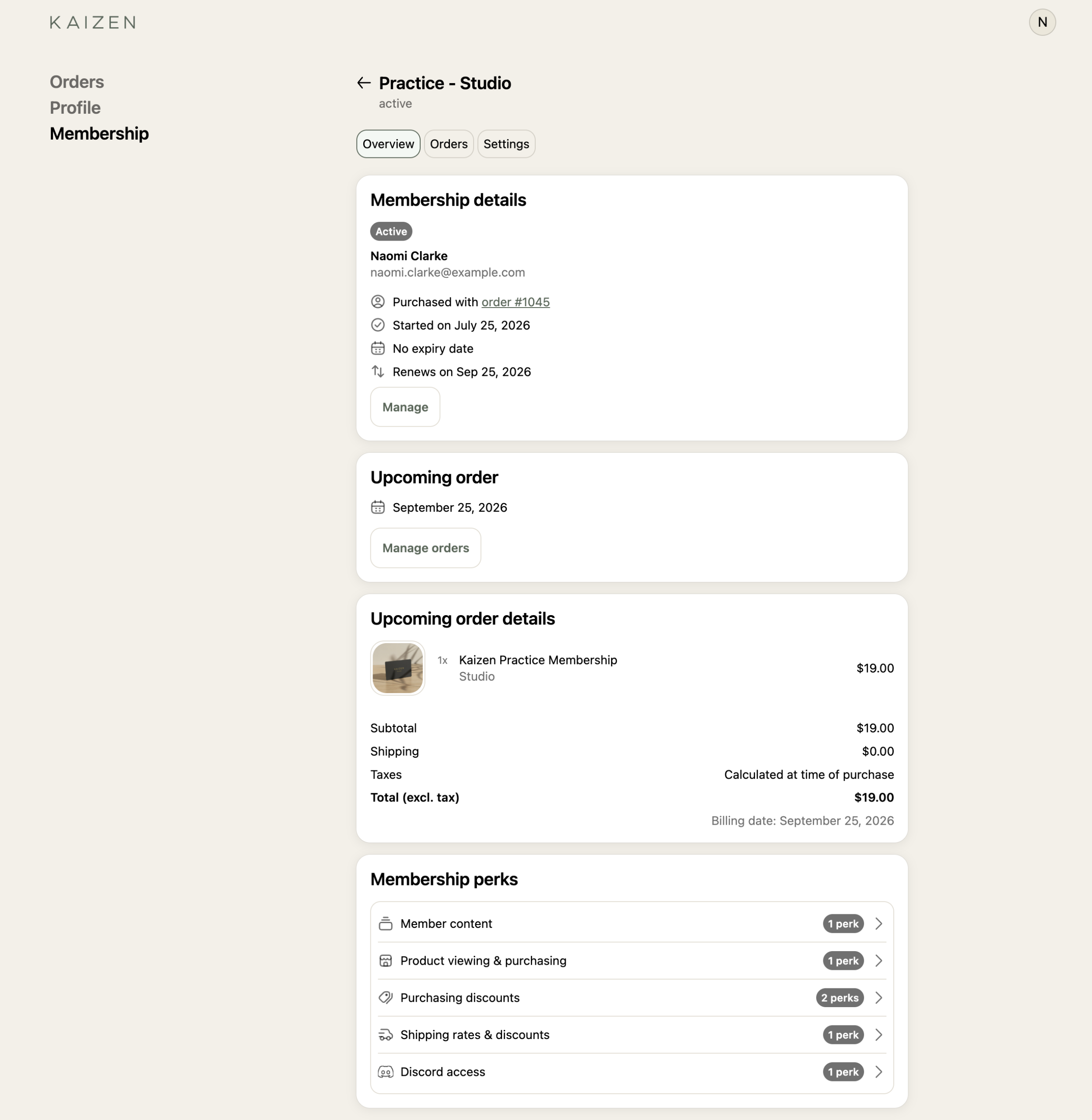 Zendra membership portal in customer account area