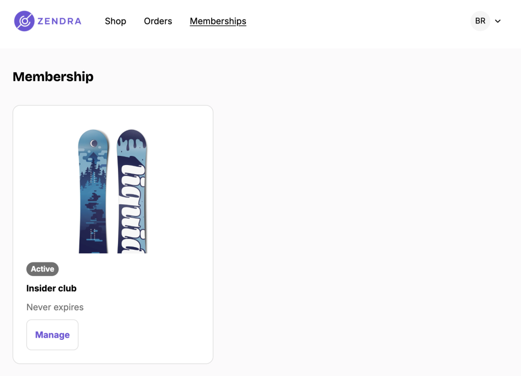 Zendra memberships area customer account portal