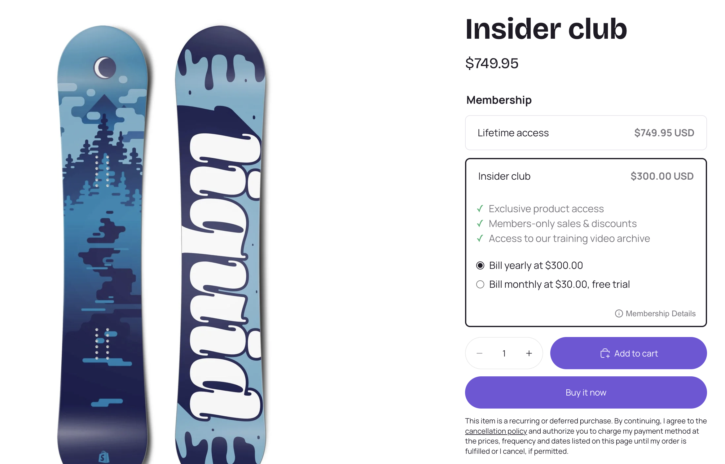 Zendra membership purchase widget