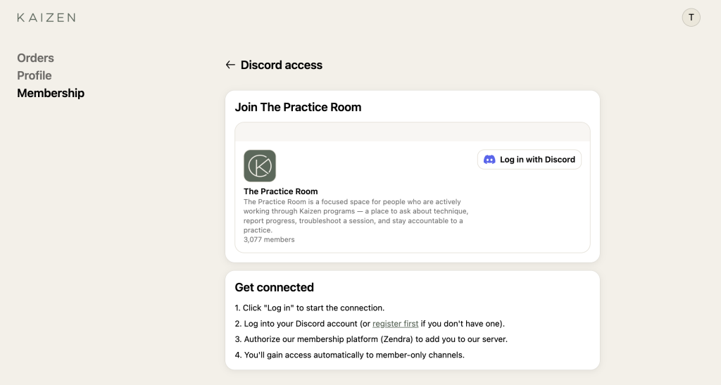 Zendra member community: Discord login required