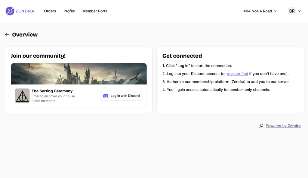 Zendra member community: Discord login required