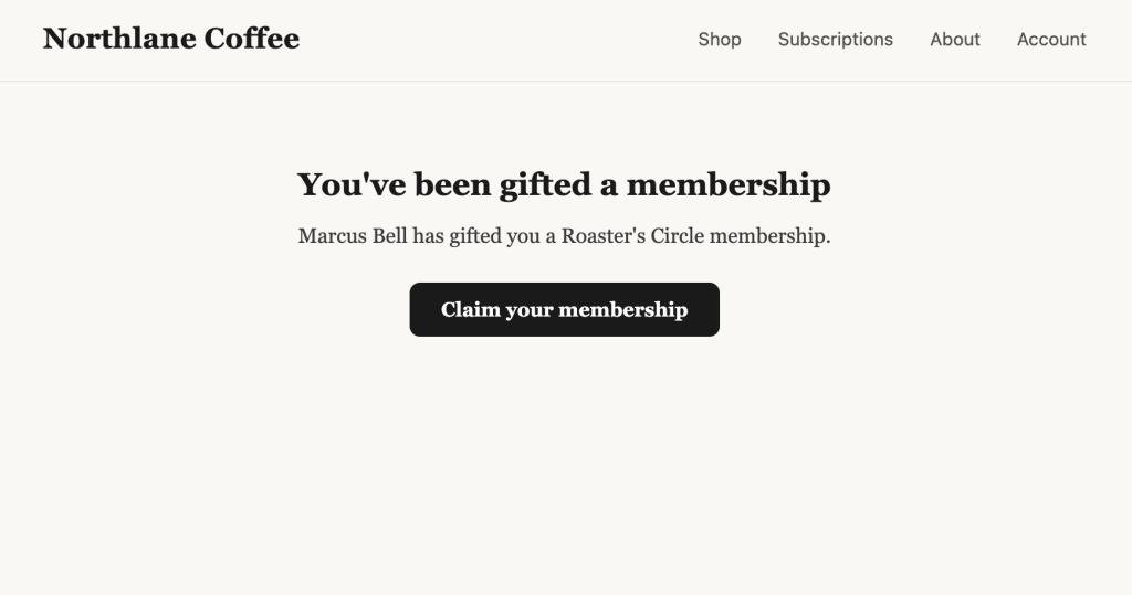 Zendra gift membership claim page